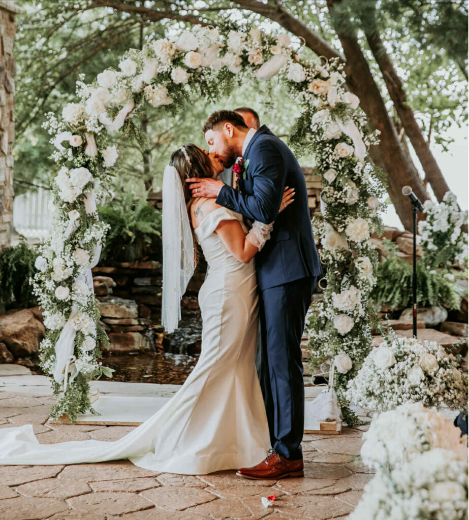 Floral arch wedding babies breath and greenery